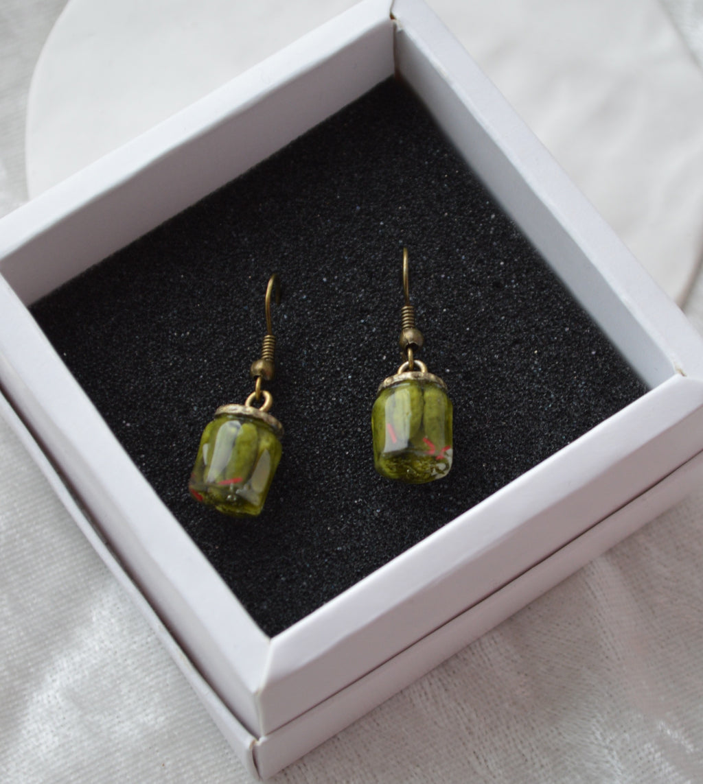 Сережки Баночки консервації - Яскраві прикраси ручної роботи з овочами. Полімерна глина, позолота. Серьги баночки овощи. Купити яскравий подарунок дівчині або дружині. Купити сережки